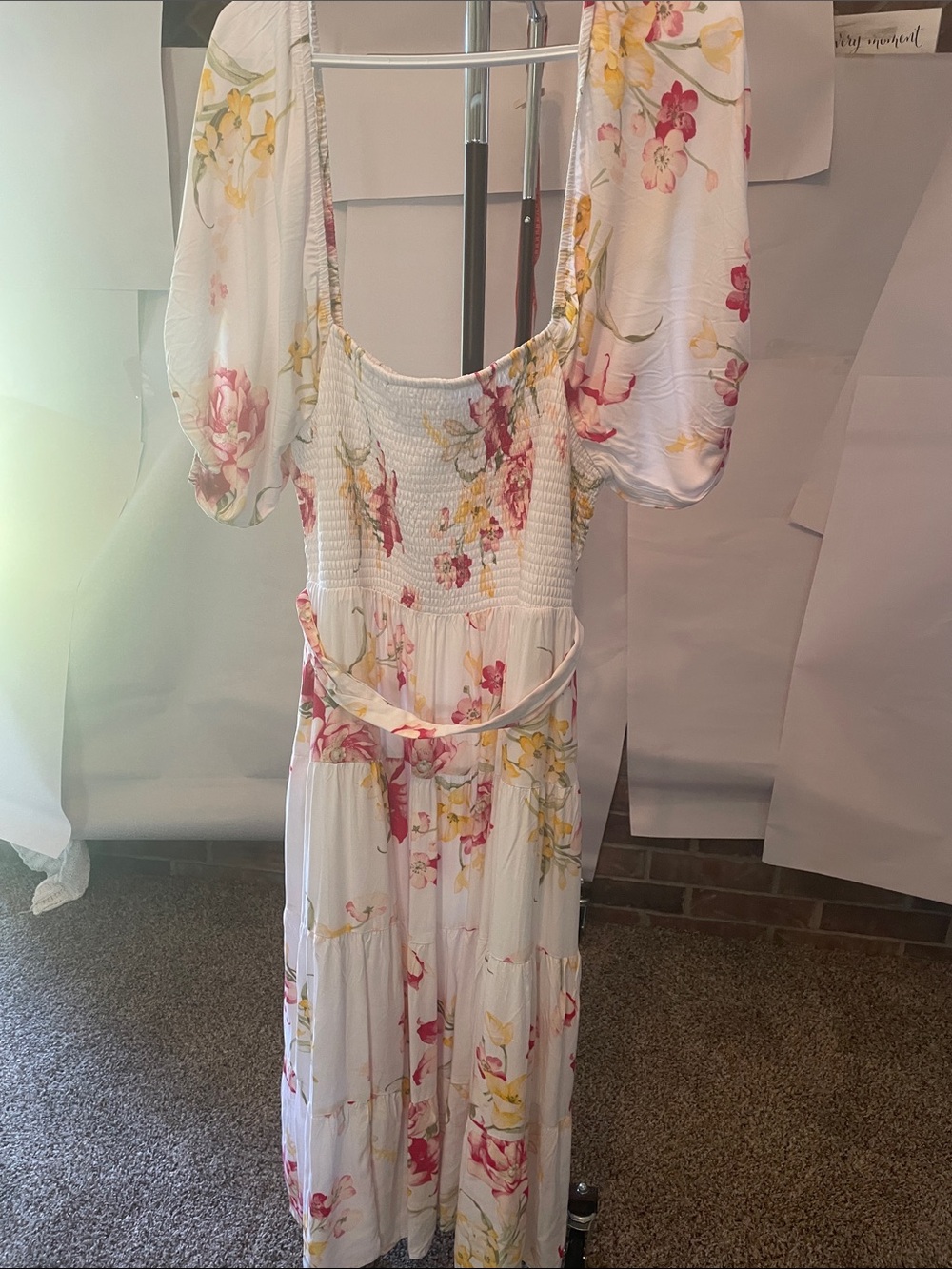 Listicle White Maxi Dress with Pink and Yellow Floral Accents
